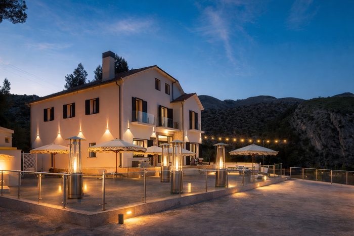 A YOUNG venue at dusk with the lights on