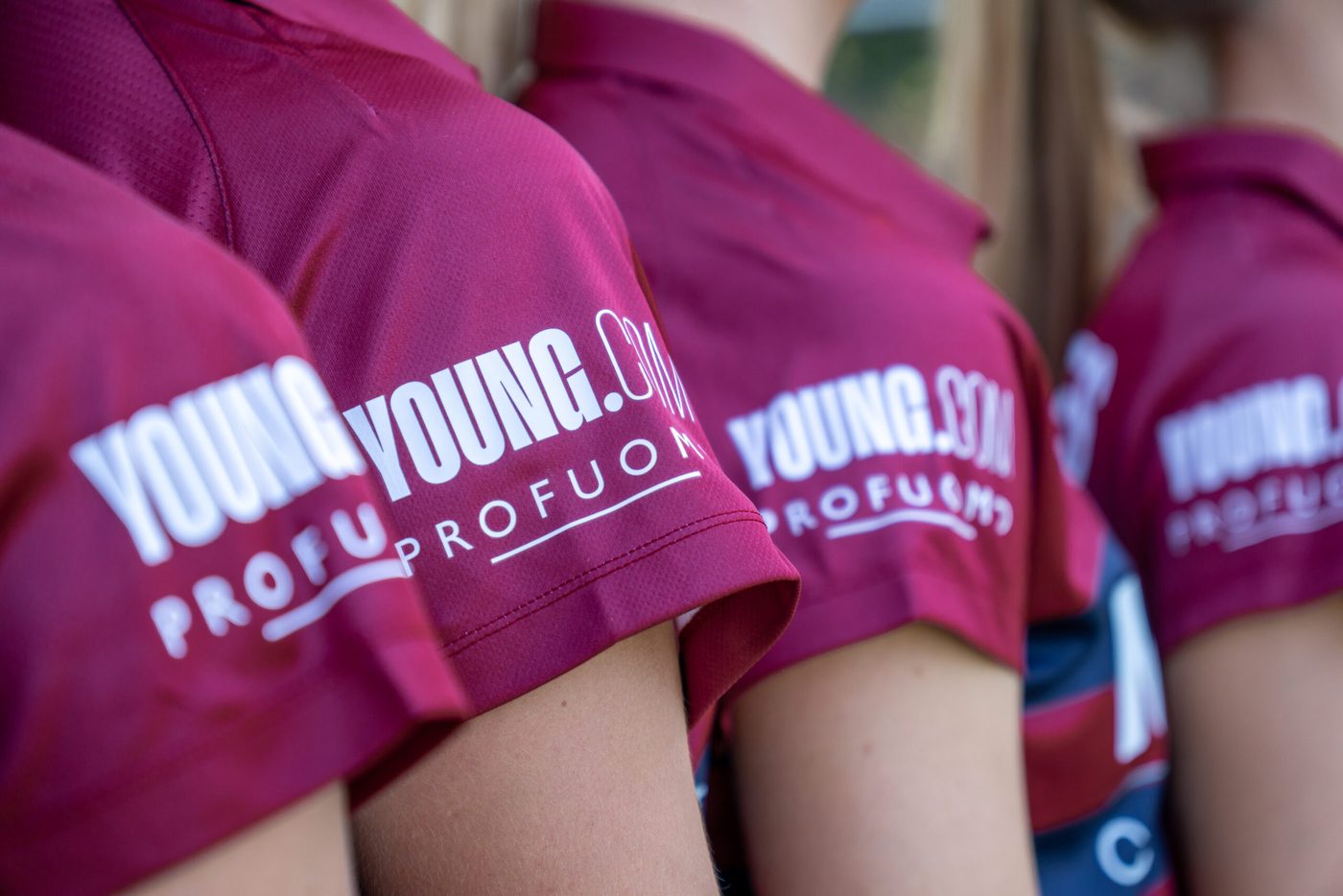 Detail of the YOUNG badge on the team kit