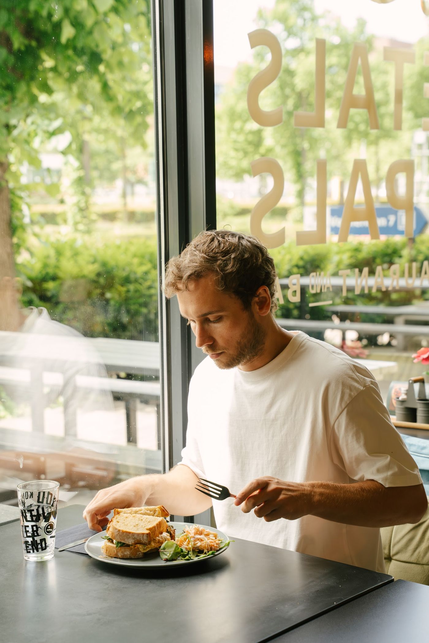 Breakfast laid out by a window