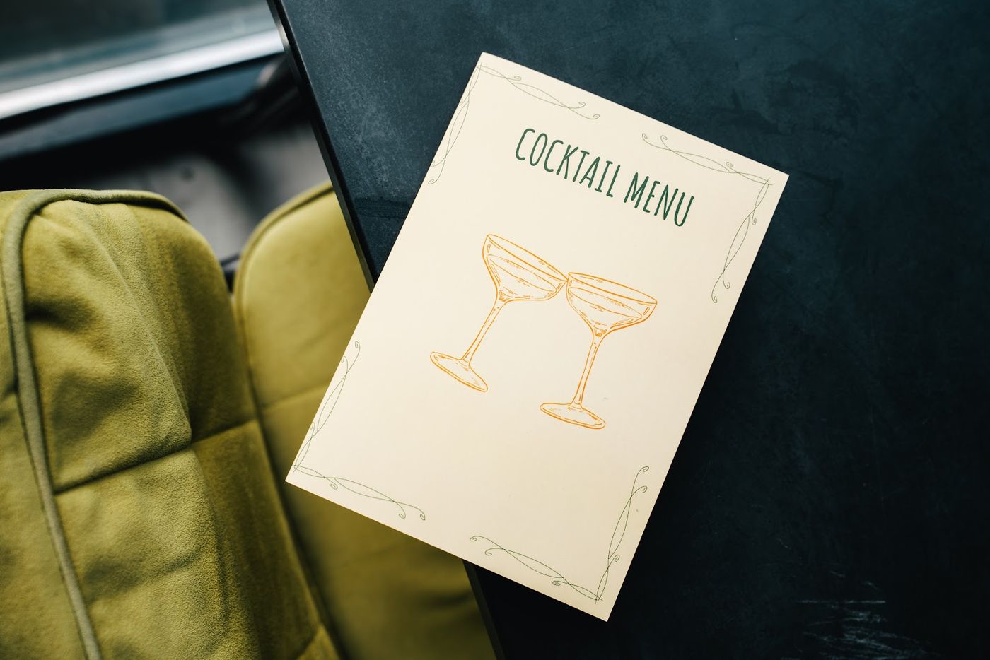 A cocktail menu on the counter of a YOUNG bar